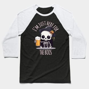 Kawaii Skeleton Halloween & Oktoberfest - I'm Just Here for the Boos Baseball T-Shirt